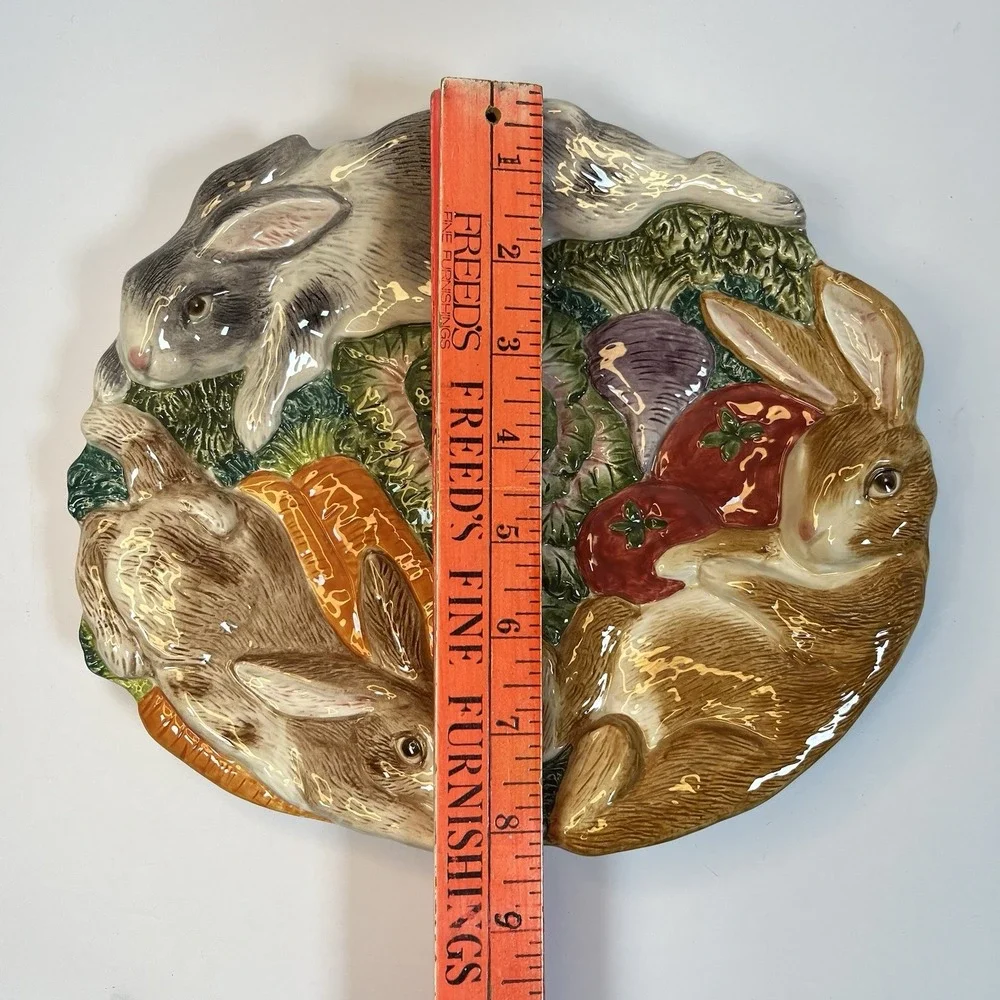 Fitz & Floyd Round Serving Platter English Garden‎ Bunnies Veggies Decorative